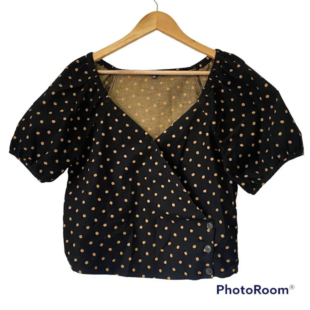 MADEWELL Corduroy Puff-Sleeve Wrap Top in Oval Dot SMALL 2021